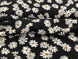 Fastvævet viscose - fine offwhite blomster på sort bund 